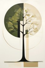 Abstract geometric tree with a circular canopy and a rectangular trunk, arranged in a clean,