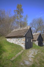 Old thatched fishing hut in Knäbäckshusen, a small fishing village near Rörum, Simrishamn