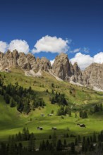 Huts on the Gardena Pass, Passo Gardena, Puez-Geisler nature park Park, Dolomites, Selva di Val