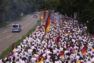 Fan march, from behind, German football fans march to the quarter-final Spain versus Germany, UEFA