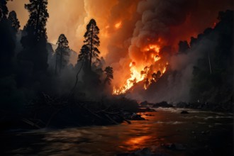 California forest fire out of control, AI generated