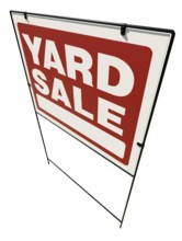 Left facing yard sale real estate yard sign isolated on a white background