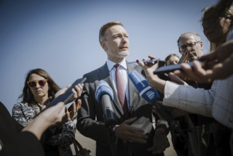 Christian Lindner (FDP), Federal Minister of Finance, photographed during a press statement in