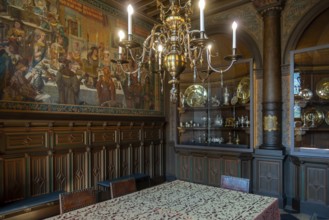 Chandelier in dining room of the Kasteel van Gaasbeek, medieval castle but renovated in the 19th