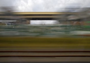 Long exposure from a moving train, Hagen, North Rhine-Westphalia, Germany, Europe