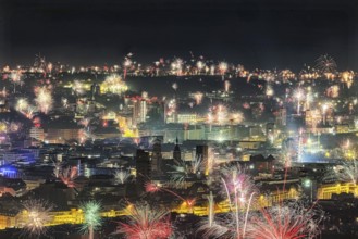 Stuttgart welcomes the New Year 2024 with fireworks over the city centre. In the centre of the