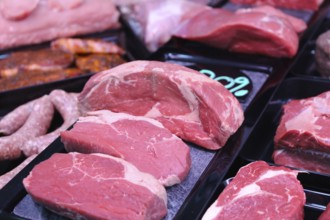 Variation of fine meat products in the butcher's shop