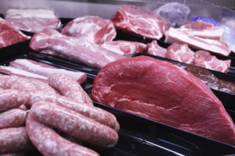 Variation of fine meat products in the butcher's shop