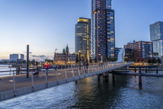 High-rise buildings at Kop van Zuid, at the Rijnhaven harbour basin, Rijnhavenbrug, bridge, Hotel