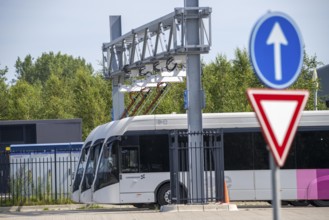 Fast charging station for electric buses at Amsterdam Schiphol Airport, the entire fleet of