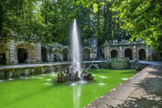 Lower Grotto with water features in the Hermitage Palace Park, Bayreuth, Upper Franconia,