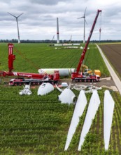 Repowering, dismantled Enercon E-58 wind turbine in a wind farm near Issum, 9 older wind turbines