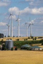 Wind farm north-west of Lichtenau, East Westphalia-Lippe, farm with biogas plant, North