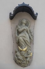 Sculpture of the Virgin Mary at the Bürgerspital, Würzburg, Lower Franconia, Bavaria, Germany,