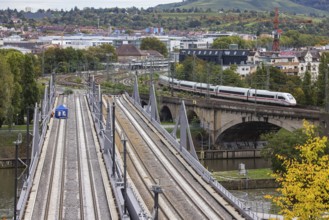 Deutsche Bahn AG's new Neckar Bridge with a view of Bad Cannstatt. The bridge is part of the