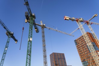 Construction sites in the east of Hafencity Hamburg, office building, new district on the Elbe, on