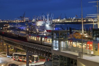 Port of Hamburg, elevated railway runs along the Elbe promenade, from, to Landungsbrücken station,