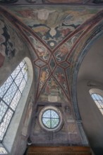 Frescoes from around 1450 in a side room, St Martin's Church, Memmingen, Bavaria, Germany, Europe