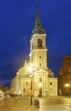 St Mary's Church in the medieval old town of Thorn, illuminated in the evening. The historic city