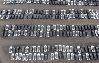 Aerial view of Tesla Y models produced in the Tesla Giga Factory, Grünheide, 28 01 2023