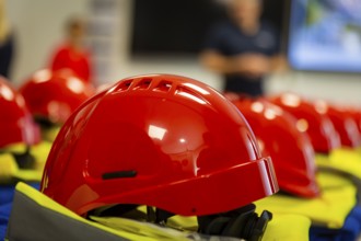 Health and safety equipment for a factory tour at Ecobat Resources Freiberg, Freiberg, Saxony,