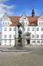 Market square with Martin Luther monument, Luther City Wittenberg, Saxony Anhalt, Germany, Europe