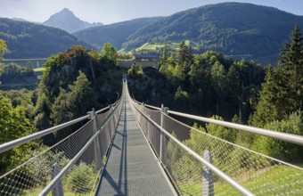 Suspension bridge at Matrei-Trautson Castle, Matrei am Brenner, Wipptal, Tyrol, Austria, Europe