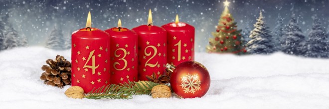 Fourth 4th Advent with candle Christmas Christmas tree Christmas card for Christmas time Banner