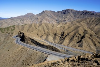 Road with serpentines, mountain landscape, Tizi-n-Tichka pass road, High Atlas, Morocco, Africa