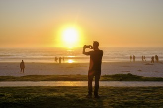 Sunset on the beach, Camps Bay Beach, near Cape Town, South Africa, Africa