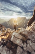 Trail running on the Grubigstein in the Tiroler Zugspitzarena in Tyrol in the Alps in Austria