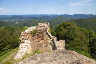 Wegelnburg Castle in the Palatinate Forest-North Vosges biosphere reserve. At 570.9 metres above