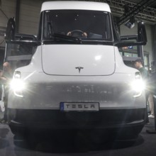 Tesla Semi electric truck at the Tesla stand at the IAA Transportation trade fair, Hanover,