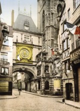 The great clock tower, Le Gros Horloge, a large astronomical clock from the 14th century, Rouen,