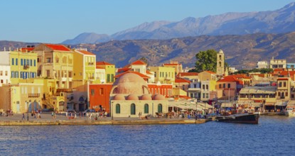 View of the old Venetian Harbour, Chania, Crete, Greek Islands, Greece, Europe