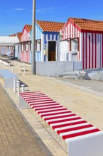 Brightly painted beach homes, Costa Nova do Prado, Aveiro, Portugal, Europe