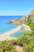 Preveli Beach, high angle view, Rethymno, Crete, Greek Islands, Greece, Europe