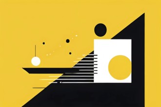 Abstract geometric shapes in yellow color accent to evoke feelings of fun and ease, AI generated