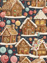 Abstract wallpaper illustration of of gingerbread house decoration, AI generated