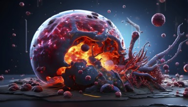 Three dimensional render of metastasis of cancerous tumor, AI generated