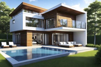 Three dimensional render of a modern ecological real estate residential house, AI gnerated, AI