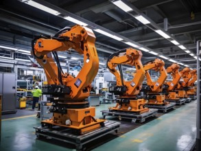 AI generated automotive assembly line in car manufacturing progression with automated machines