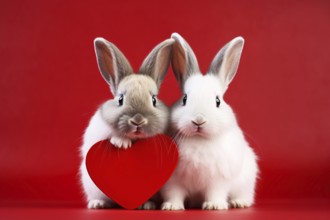 Pair of cute bunnies with red heart. KI generiert, generiert AI generated