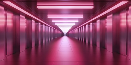 Futuristic long pink corridor. Generative Ai, AI generated