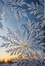 Detailed close-up of frost patterns on a glass window, AI generated