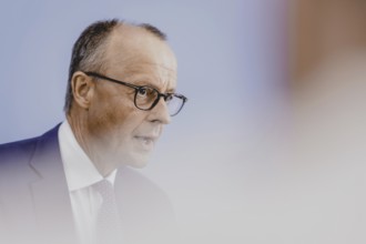 Friedrich Merz, CDU party chairman, at the Federal Press Conference on the consequences of Solingen