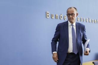 Friedrich Merz, CDU party chairman, at the Federal Press Conference on the consequences of Solingen