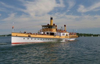 Europe, Germany, Bavaria, Chiemsee, Chiemgau, Prien-Stock, paddle steamer Ludwig Fessler from 1926