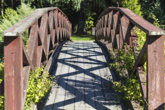 Old wooden bridge in a botanical garden