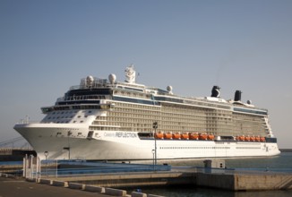 Celebrity Reflection cruise ship at the port of Malaga, Spain, Europe